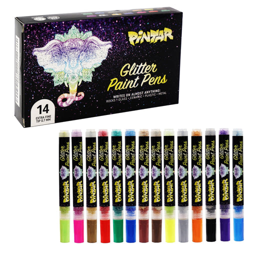 Pintar Glitter Paint Pens 14 Pack, Extra Fine Tip 0.7mm - Art Department LLC