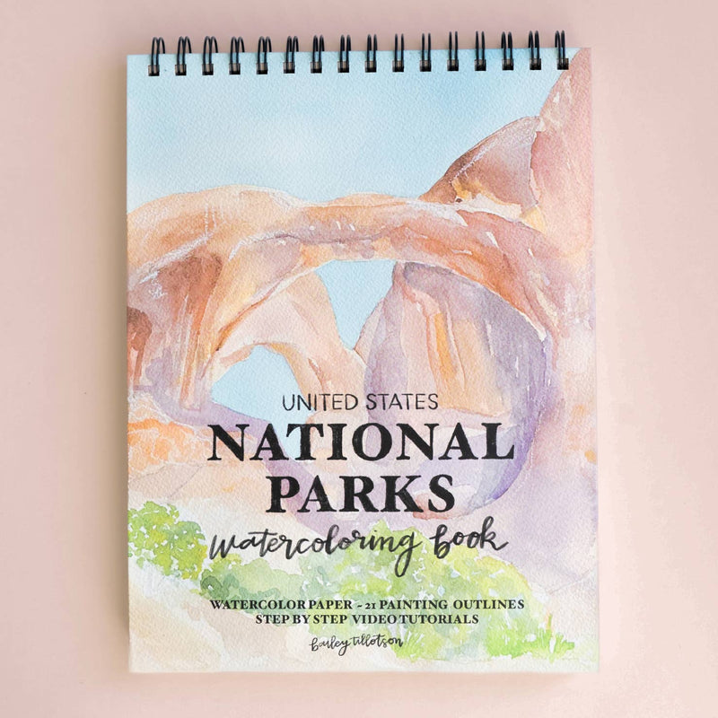 National Parks Watercoloring Book - Outlines w/Video Tutorials - Art Department LLC