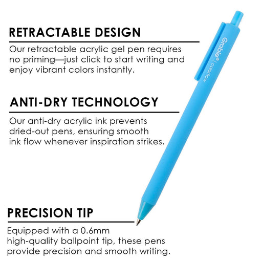Retractable Colorflow Acrylic Gel Pen Set of 12 - Art Department LLC