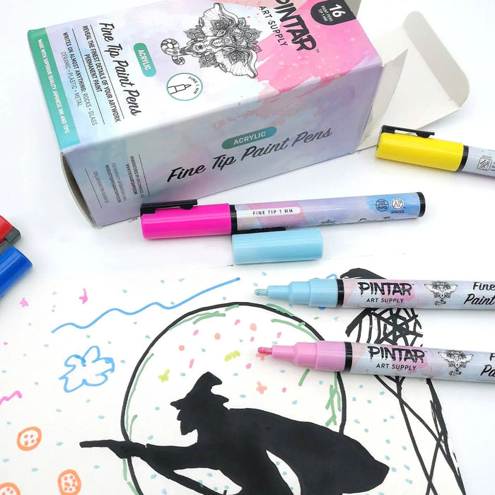 PINTAR Premium Acrylic Paint Pens - 1mm Fine Tip Pens(16 colours) - Art Department LLC