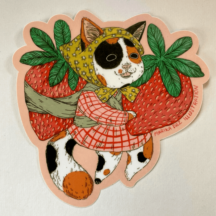 Strawberry Cat Sticker - Art Department LLC