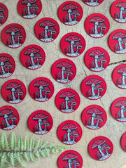 Iron-on patch | fly agaric mushroom - 2.5" round red - Art Department LLC