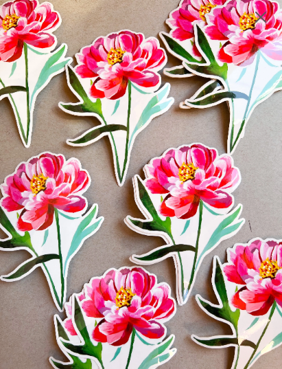 Peony - Clear Sticker - Art Department LLC