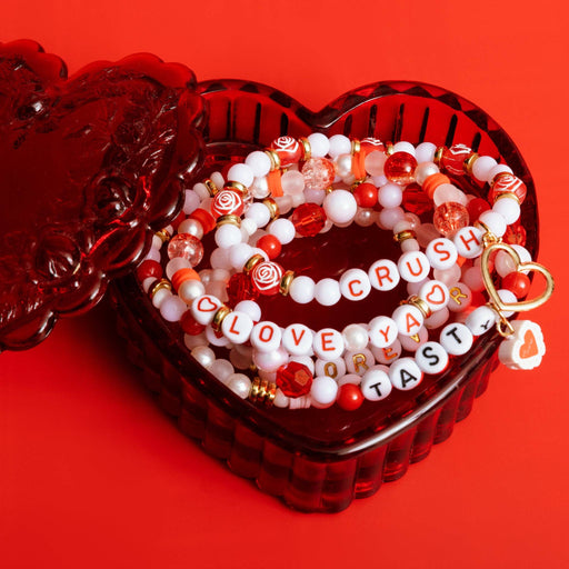 Love Letters Heart Shaped Box Red and White DIY Letter Bead Kit - Art Department LLC