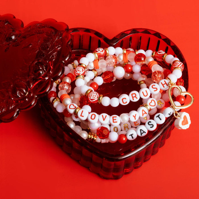 Love Letters Heart Shaped Box Red and White DIY Letter Bead Kit - Art Department LLC