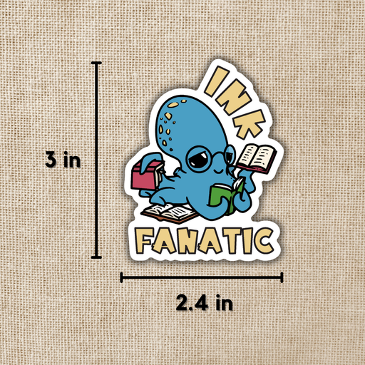 Ink Fanatic Reading Octopus, 3-inch sticker