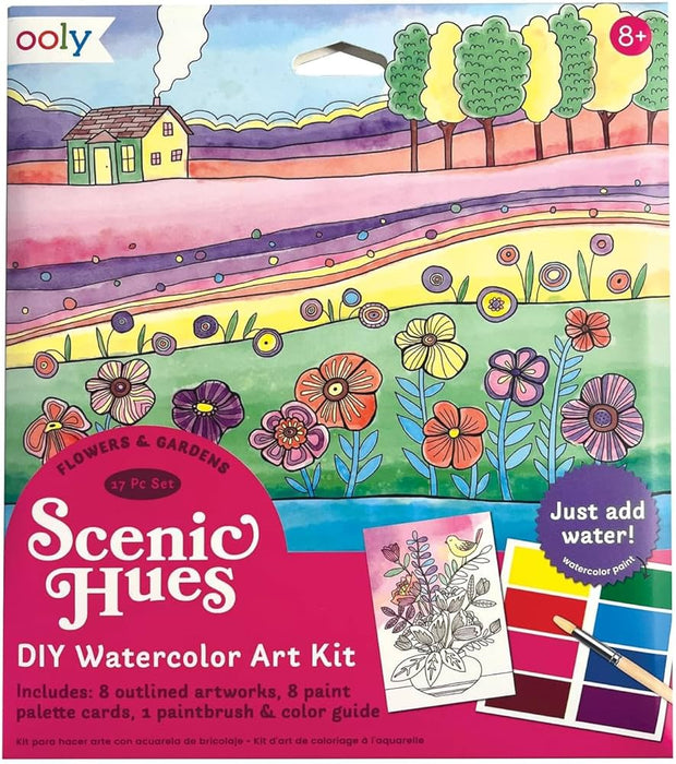 Scenic Hues DIY Watercolor Art Kit, Flowers and Gardens