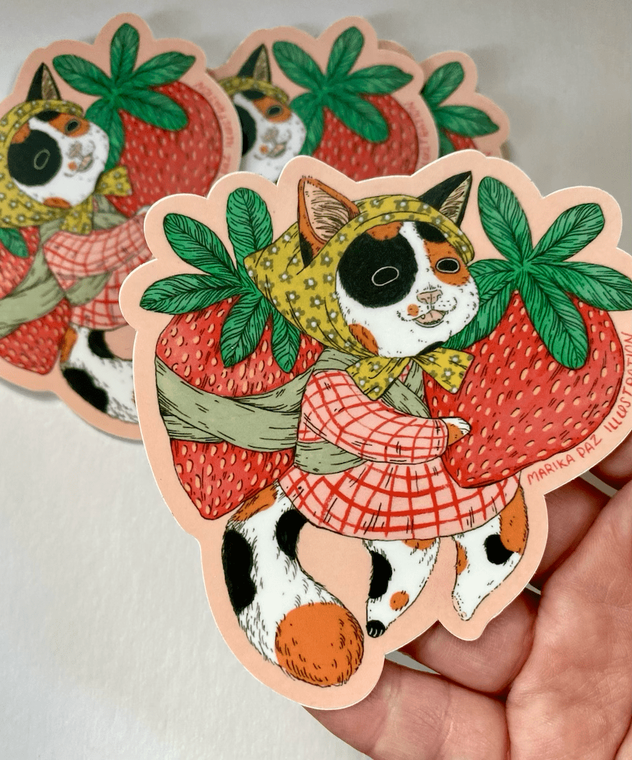 Strawberry Cat Sticker - Art Department LLC