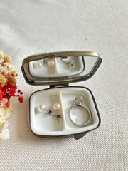 Floral Embroidered Rectangle Mini Jewelry Box With Mirror - Art Department LLC