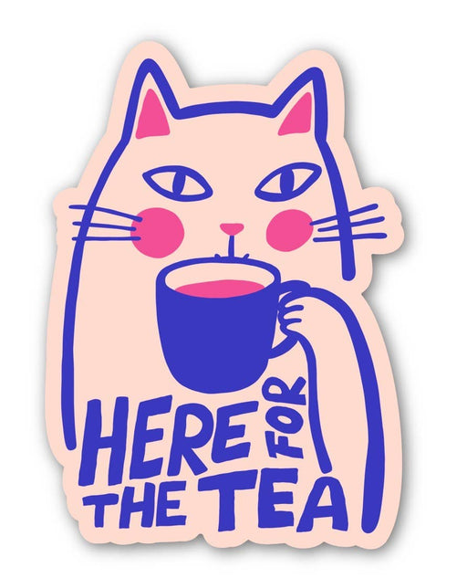 Here for the Tea Cat Sticker - Art Department LLC