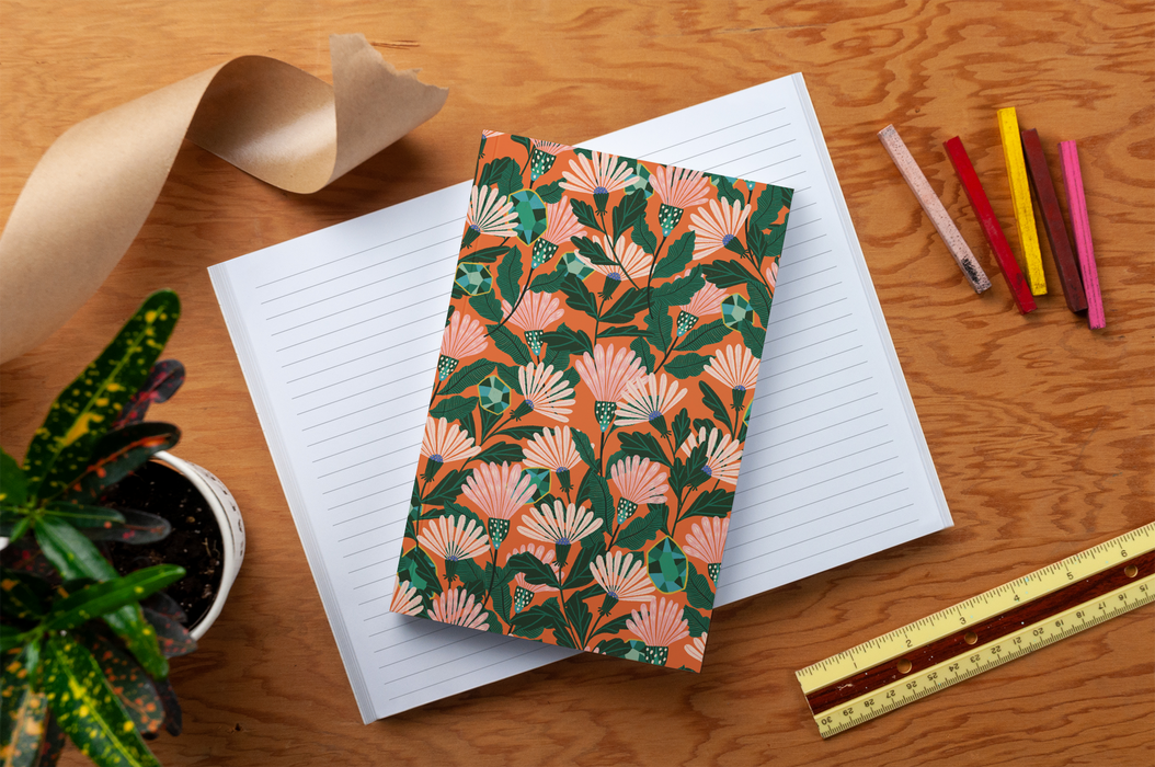 Orange Floral Soft Touch Classic Layflat Notebook