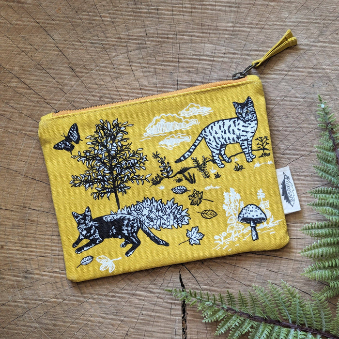 outside cats - yellow nature kitty pencil, supply bag with waterproof lining