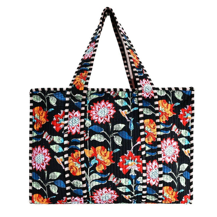 Cotton Fabric Tote Bag - Black Floral - Art Department LLC