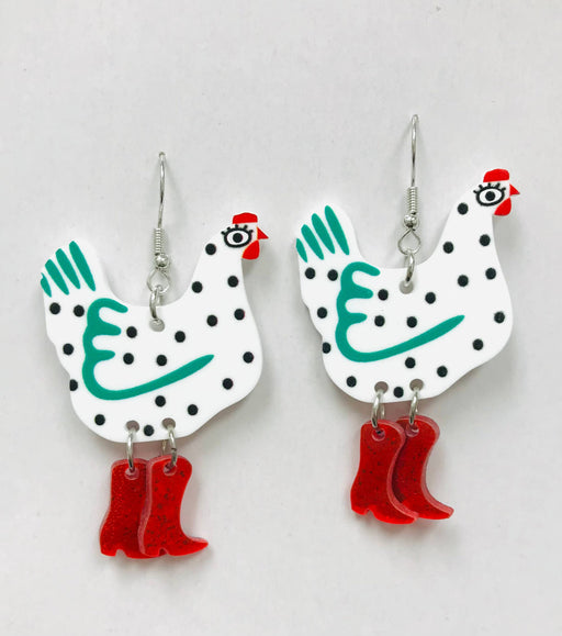 Hen Wearing Boots Earrings - Art Department LLC