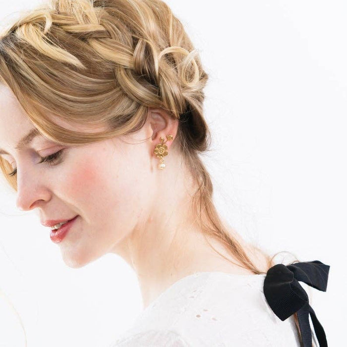 Flower And Pearl Stud Earrings - Art Department LLC