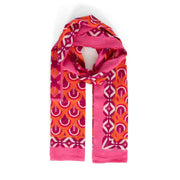 Lightweight Cotton Scarf - Pink/Orange, Retro Geometric - Art Department LLC