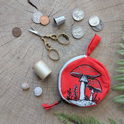 Coin pouch | mushroom - red zipper bag with waterproof lining - Art Department LLC