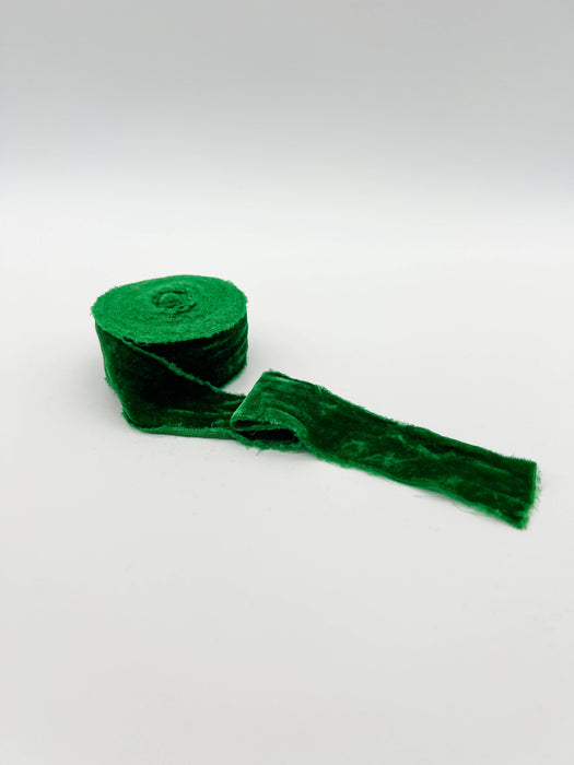 1.25" Raw Edge Velvet Ribbon, evergreen.