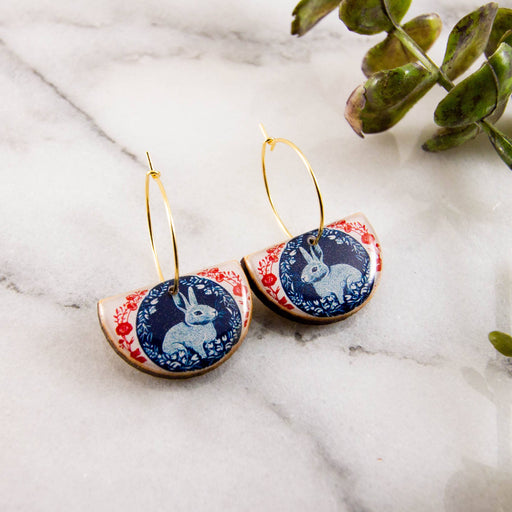 Red + Blue Rabbit Hoop Earrings - Art Department LLC