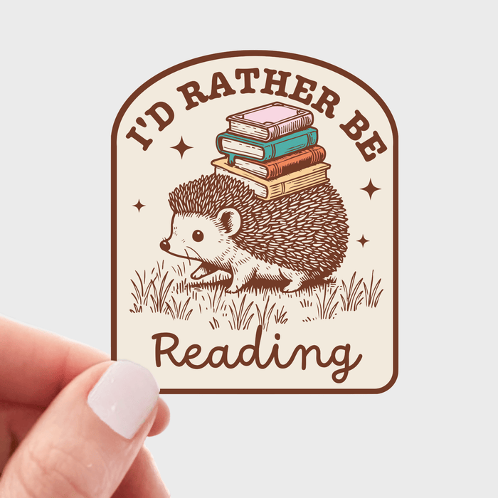 'I'd Rather Be Reading' Hedgehog Sticker - Art Department LLC