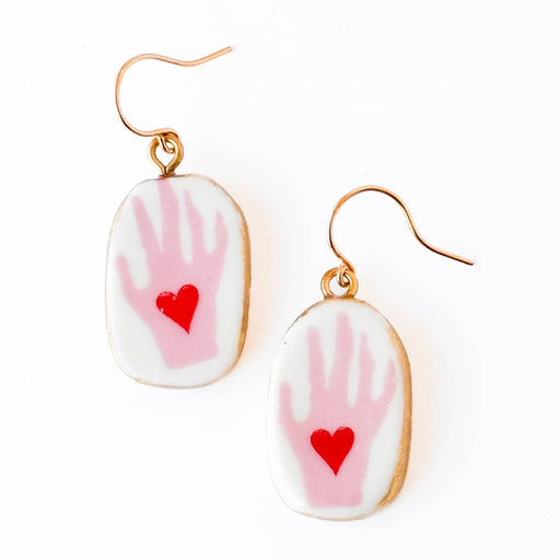 Ceramic Hand & Heart Drop Earrings - Art Department LLC