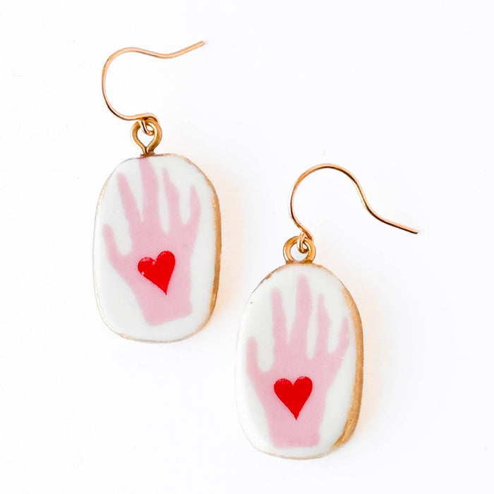 Ceramic Hand & Heart Drop Earrings - Art Department LLC