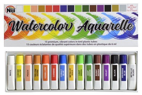 Niji Premier Watercolor Set - 15 Assorted Colors, 6 ml Tubes - Art Department LLC