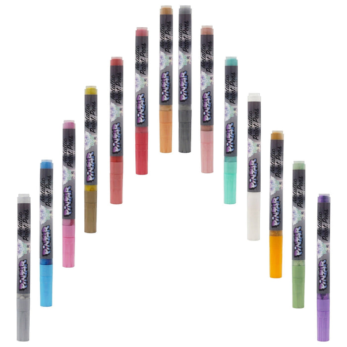 PINTAR Metallic Paint Pens - 14 Pack, 0.7MM Fine Tip - Art Department LLC