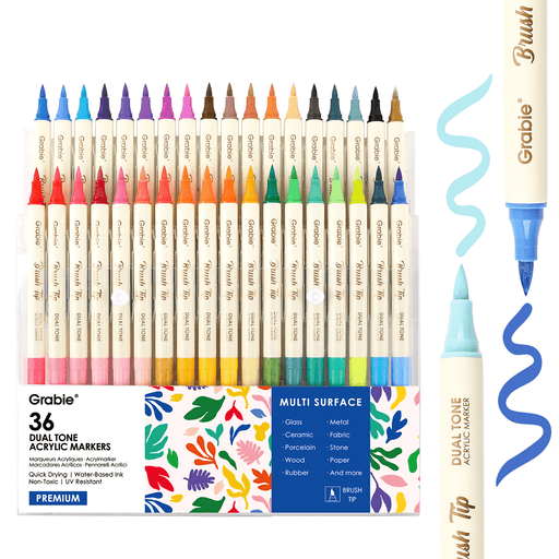Dual Tone Brush Tip Acrylic Paint Markers - Set of 36 - Art Department LLC