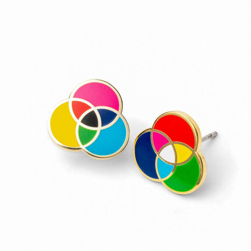 RGB and CMYK Earrings - Gold Statement Studs - Art Department LLC