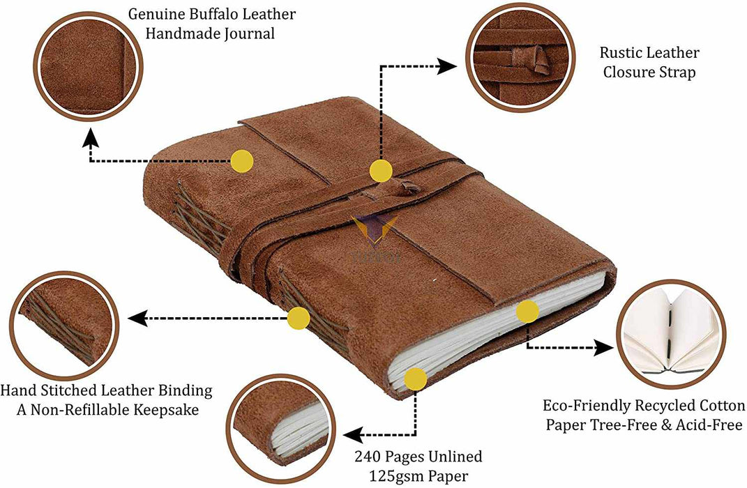 Tuzech Leather Journal Writing Notebook Antique Handmade Leather Bound - Art Department LLC
