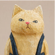 Hand-Carved & Painted Wood Cat Figurine - Art Department LLC