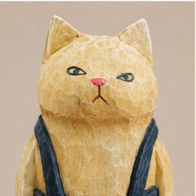 Hand-Carved & Painted Wood Cat Figurine - Art Department LLC