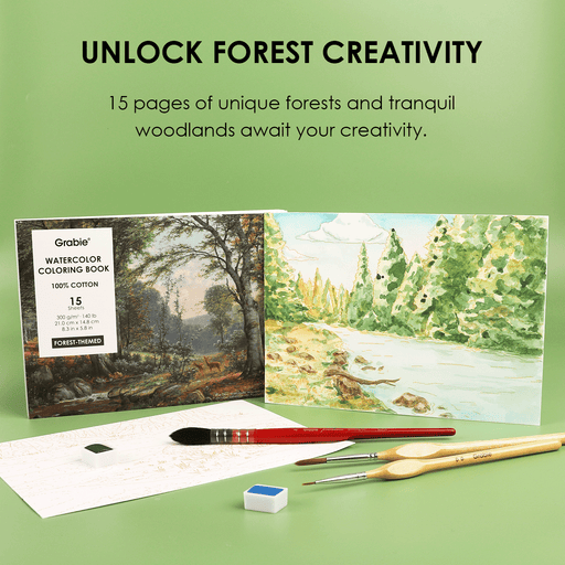 15 Sheets 140LB Forest - Themed Watercolor Coloring Book - Art Department LLC