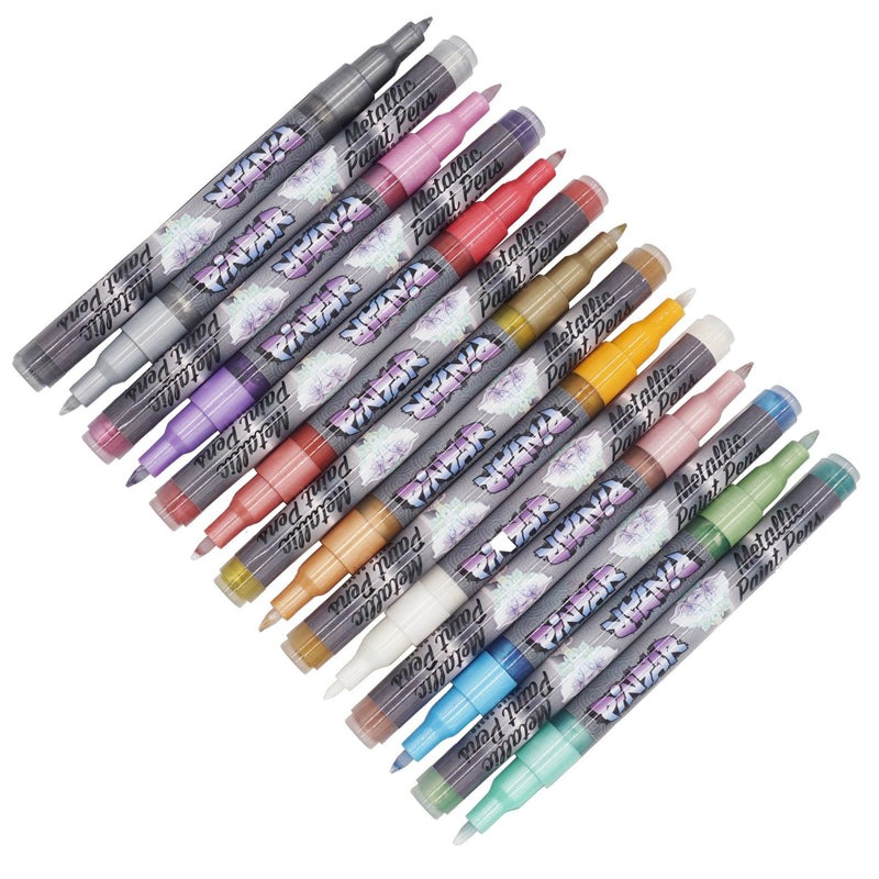 PINTAR Metallic Paint Pens - 14 Pack, 0.7MM Fine Tip - Art Department LLC
