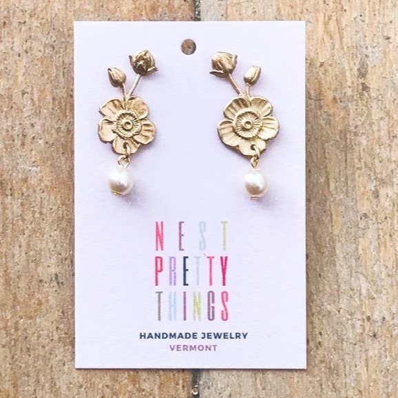 Flower And Pearl Stud Earrings - Art Department LLC