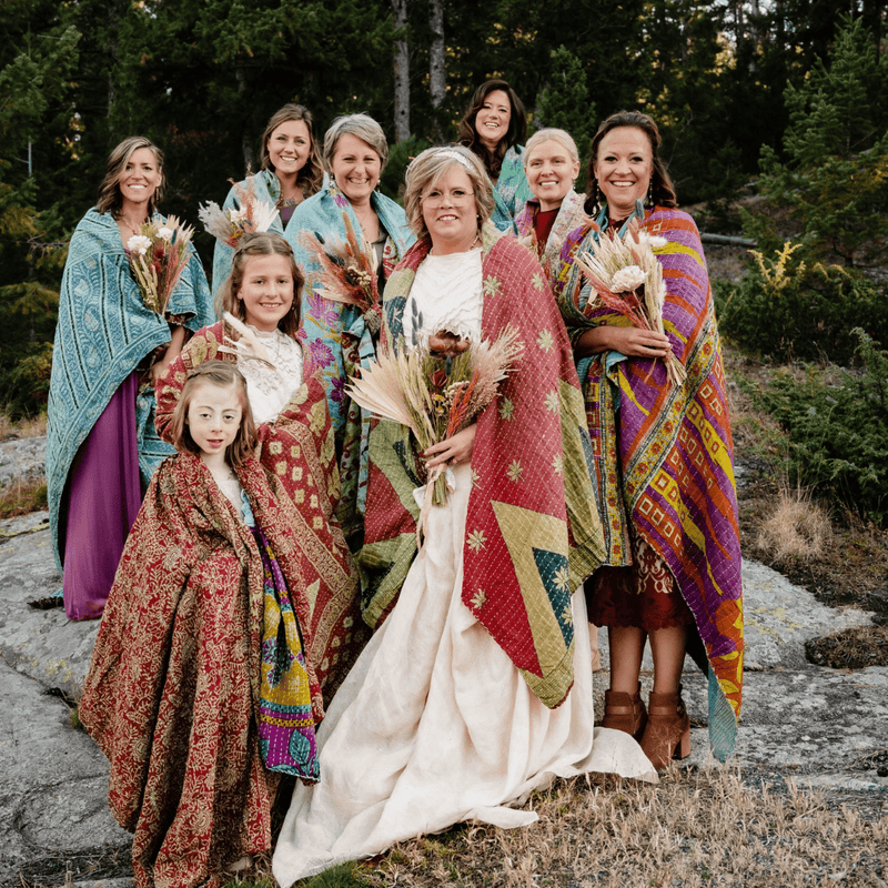 Kantha Throw Blanket Quilt | Recycled Cotton Sari Unique - Art Department LLC
