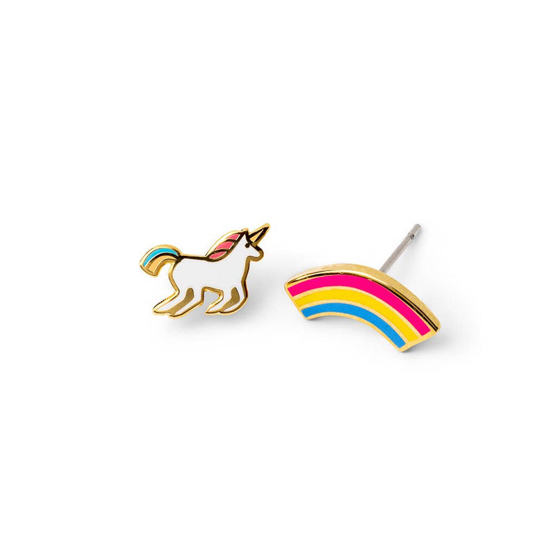 Unicorn and Rainbow Earrings - Gold Statement Studs - Art Department LLC