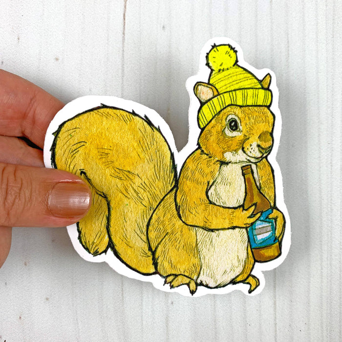 Beer Squirrel Vinyl Sticker