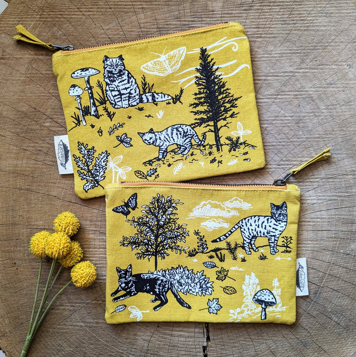 outside cats - yellow nature kitty pencil, supply bag with waterproof lining