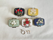 Floral Embroidered Rectangle Mini Jewelry Box With Mirror - Art Department LLC