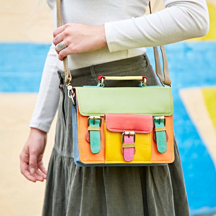 Shruti Small Multicolored Recycled Leather Satchel