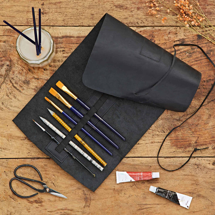 Buffalo Leather Roll Up Pencil Case - Handmade