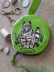 Coin pouch | cat - green zipper bag with waterproof lining - Art Department LLC