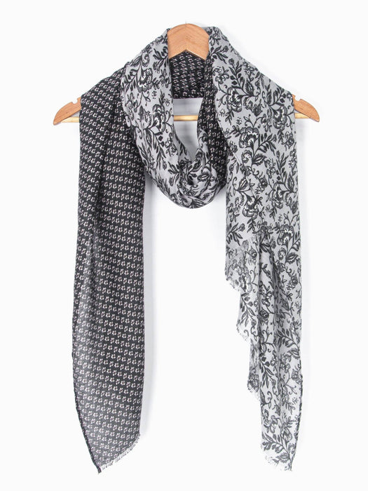 Flora Lightweight Scarf - Black, Indian Floral - Art Department LLC