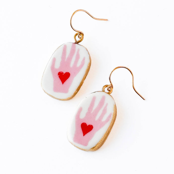 Ceramic Hand & Heart Drop Earrings - Art Department LLC