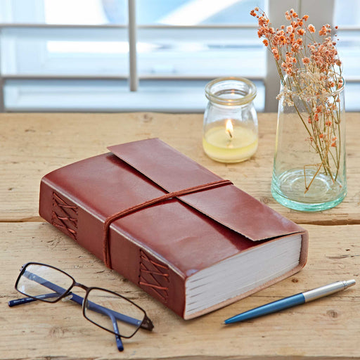 Handmade XL Distressed Plain Leather Journal Notebook - Art Department LLC
