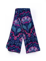 Fern Lightweight Scarf - Navy Blue, Floral Mosaic - Art Department LLC