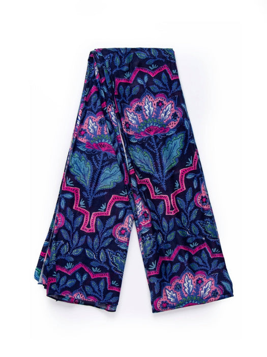 Fern Lightweight Scarf - Navy Blue, Floral Mosaic - Art Department LLC