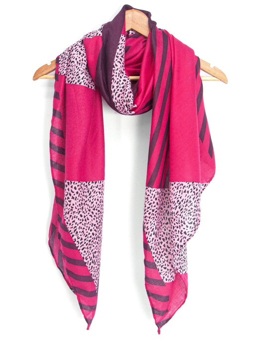 Jodi Lightweight Scarf - Fuchsia, Animal Stripe - Art Department LLC